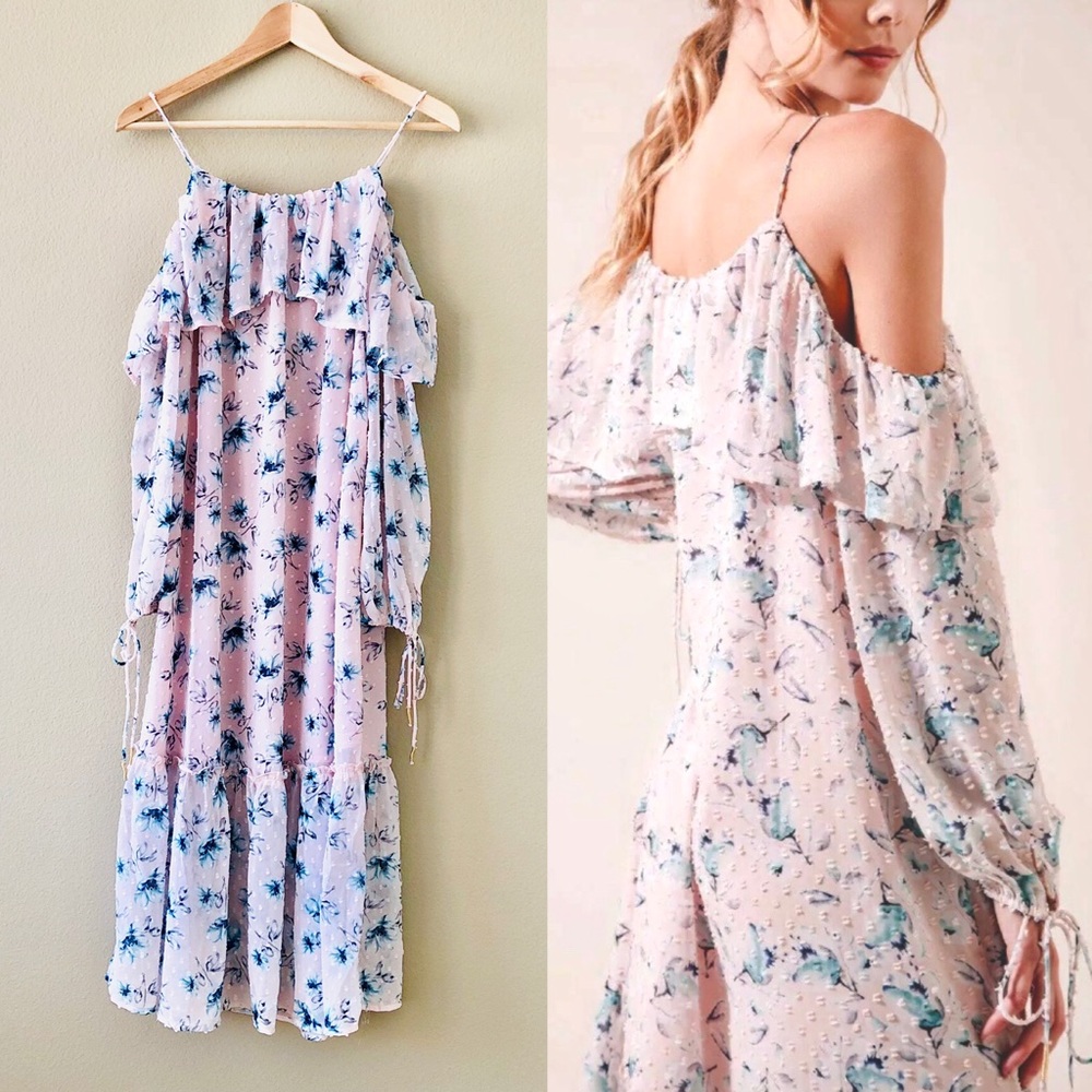 🎁 MOON RIVER⚡️Cold Shoulder Floral Ruffled Dress_S - Picture 2 of 10